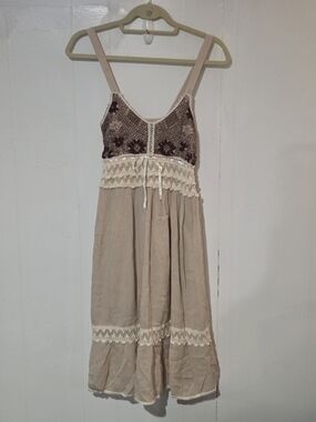 Beige Boho 100% Cotton Crochet Midi Dress